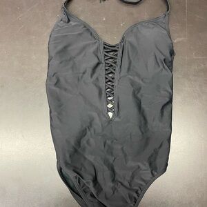 Hollister Black One-Piece Swimsuit with Lace up Front - XS